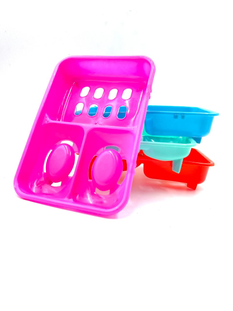 "Vibrant Multi-Compartment Plastic Soap Dish with Drainage Holes"
