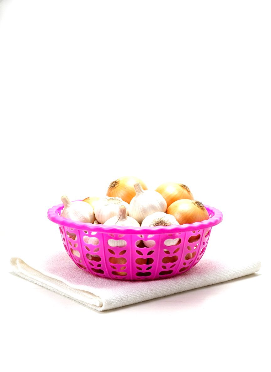 "Vibrant Plastic Fruit Basket with Heart Cut-Out Design - Multi-Color Kitchen Organizer"