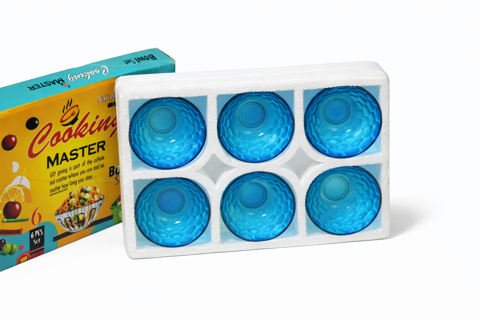 "CrystalWave Textured Blue Glass Bowl Set - 6-Piece Dining Essentials"