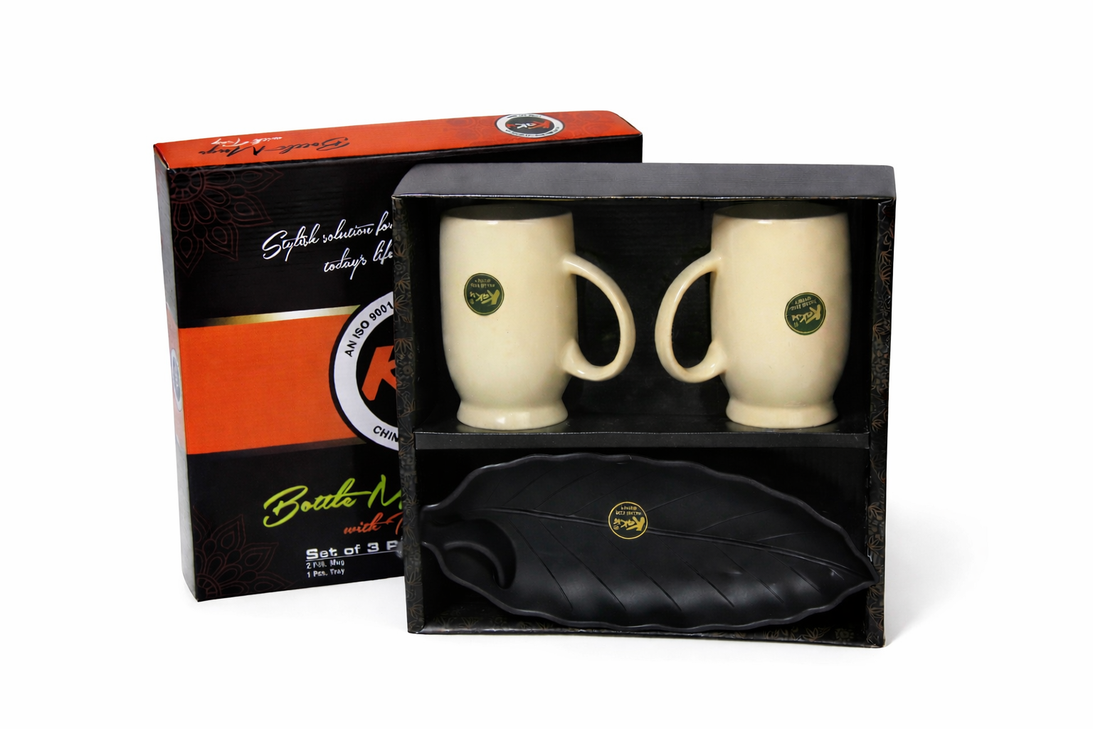 "Elegant Ceramic Mug & Leaf Tray Tea Set - 3-Piece Gift Box"