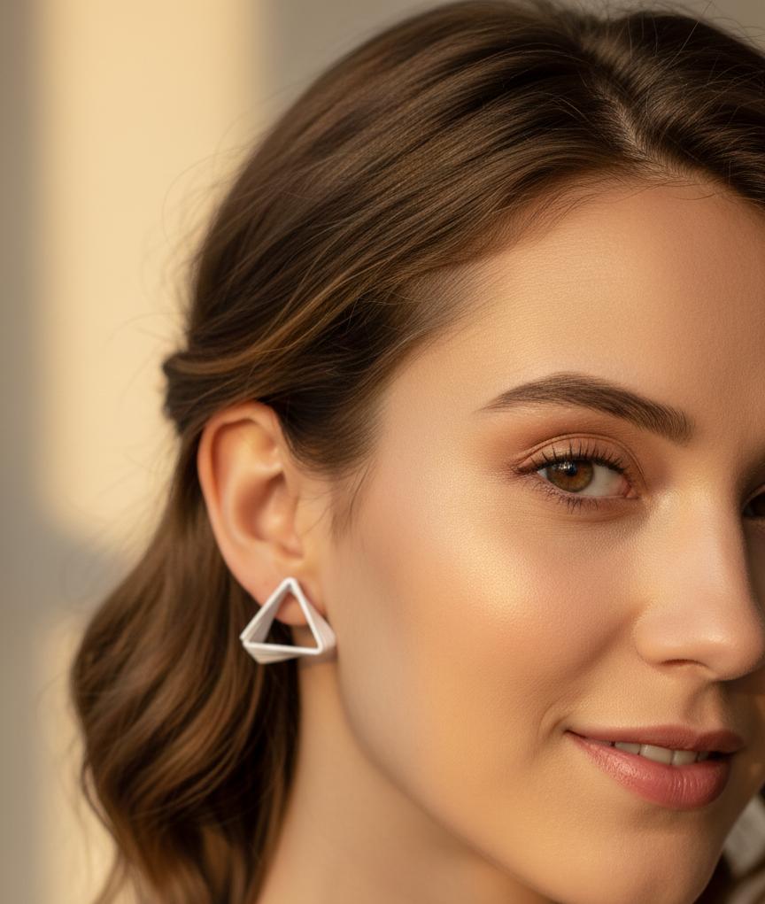 Geometric Triangle Layered Silver Earrings – Modern Minimalist Fashion Studs